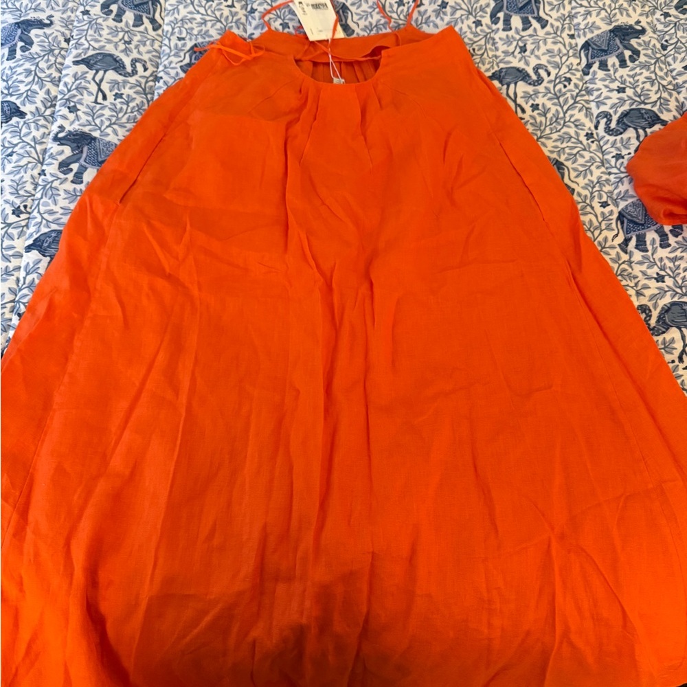 COS Pleated Linen Maxi Dress in Bright Orange - Picture 3 of 4